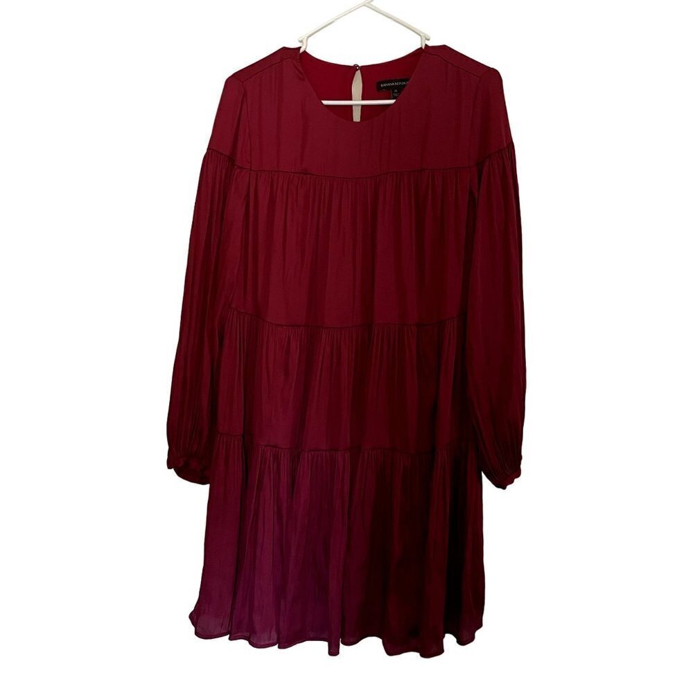 Banana Republic deep red ruched dress flowy style long sleeves winter christmas